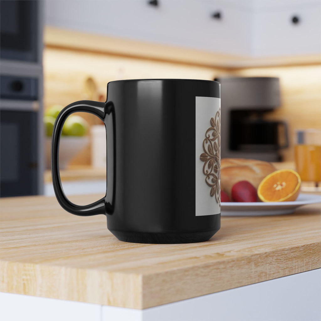 15oz Black Mug — Elegant Gold Floral Monogram "SC"