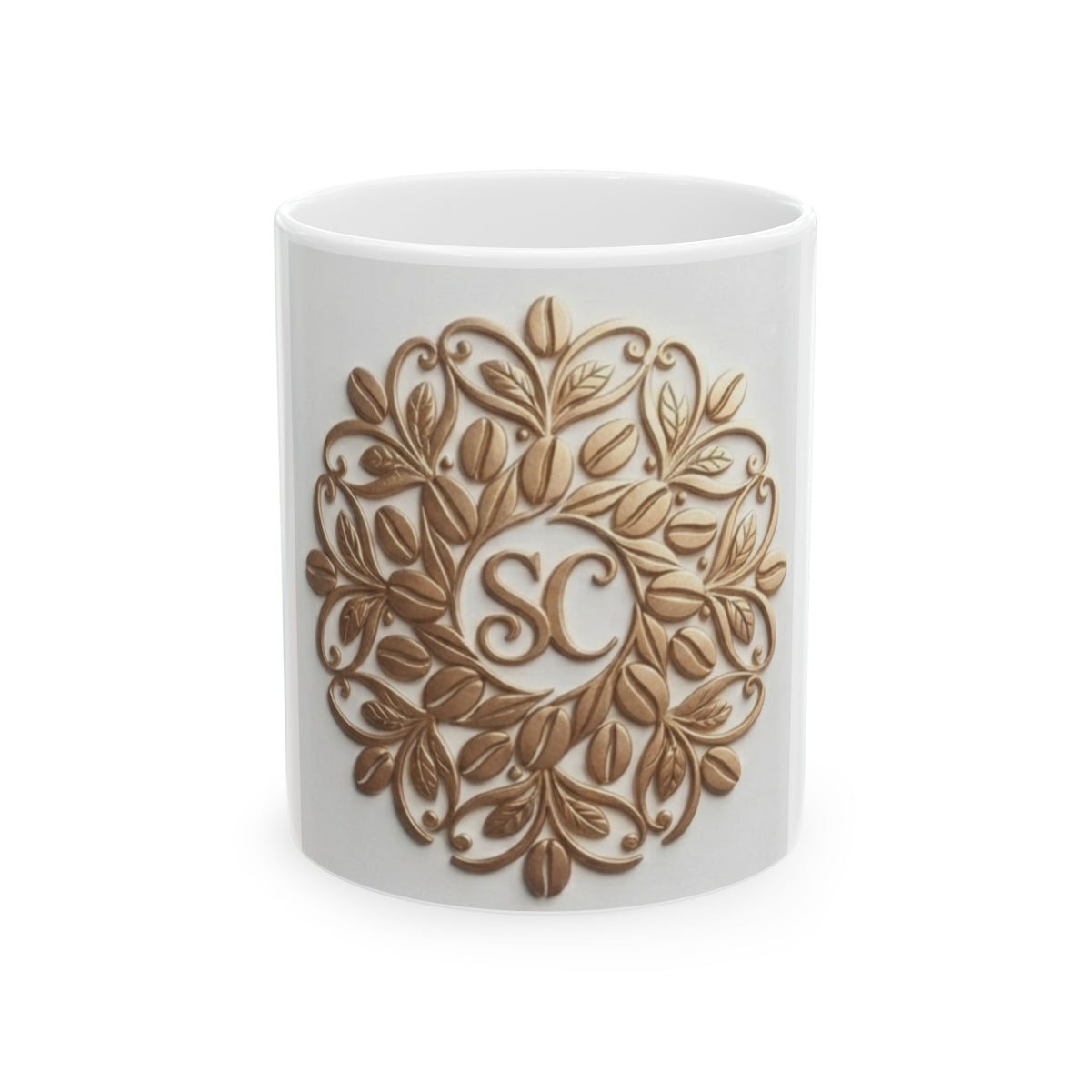 Monogram Floral Ceramic Mug — Elegant SC Initial Coffee Cup (11oz & 15oz)