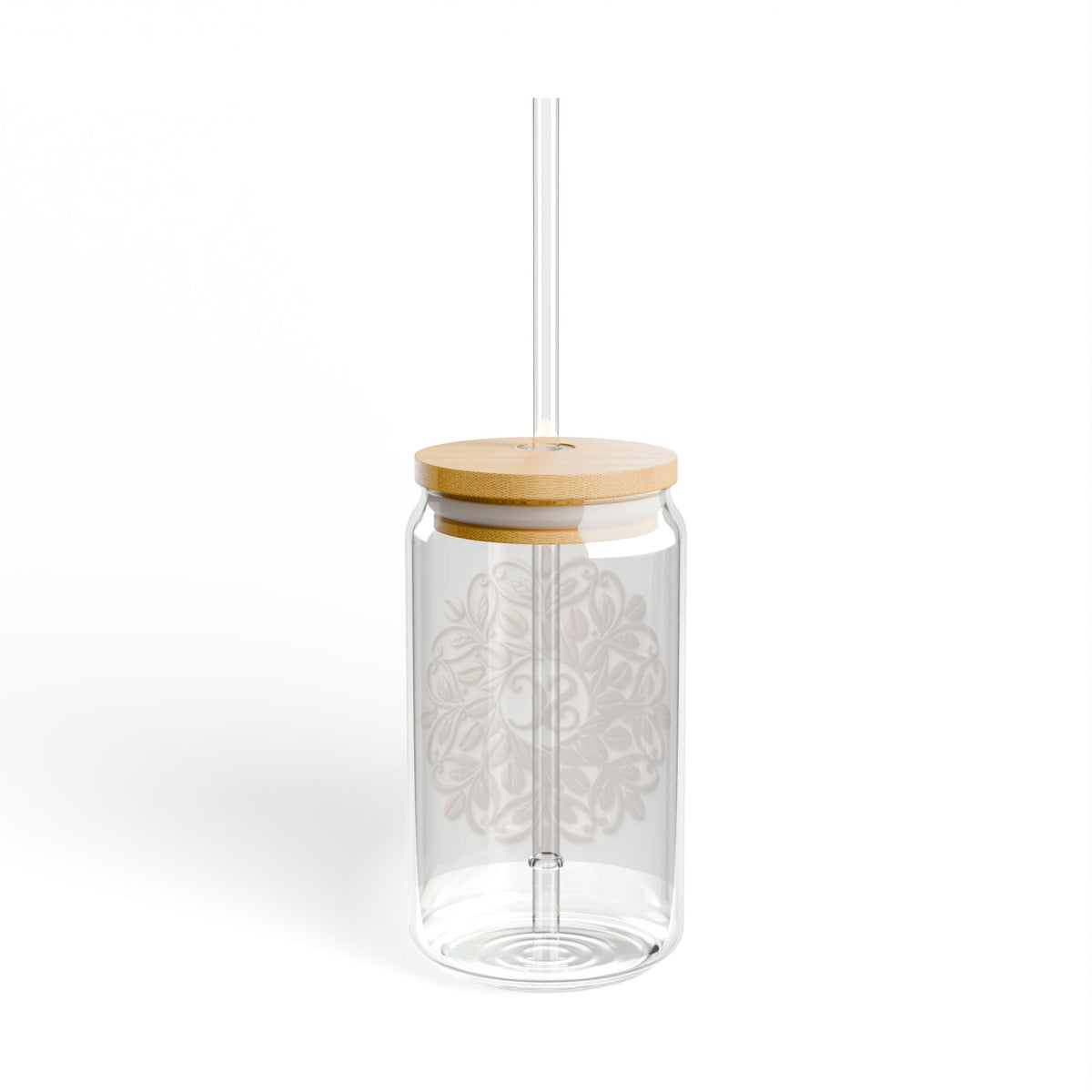 16oz Glass Sipper Cup with Bamboo Lid & Gold Mandala Monogram (SC)