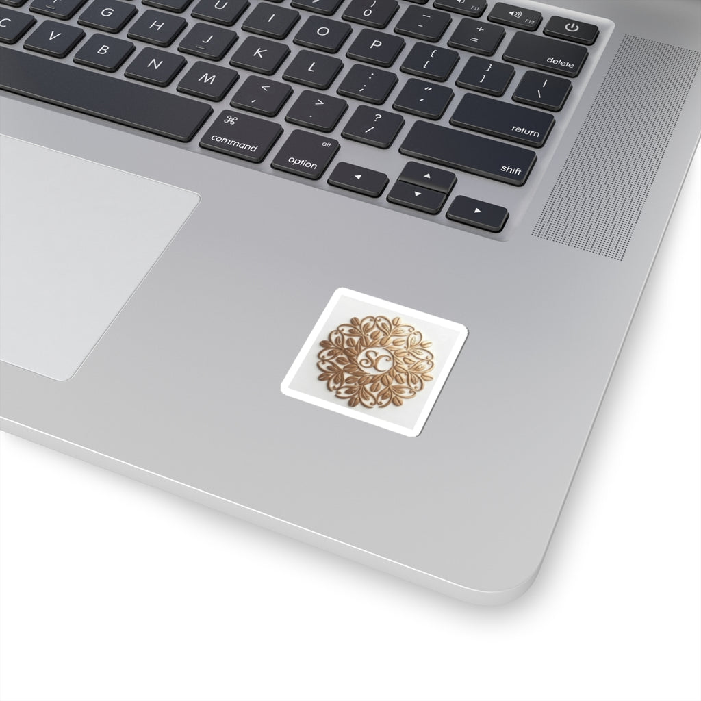 Gold Floral Monogram Sticker — Elegant Kiss-Cut Laptop Decal (SC)