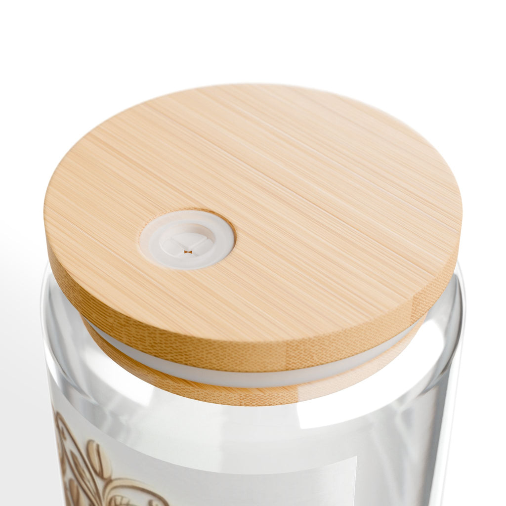 16oz Glass Sipper Cup with Bamboo Lid & Gold Mandala Monogram (SC)
