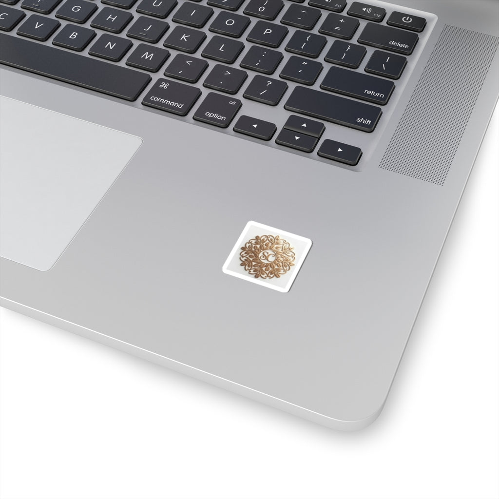 Gold Floral Monogram Sticker — Elegant Kiss-Cut Laptop Decal (SC)