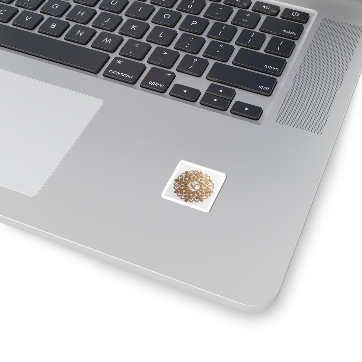 Gold Floral Monogram Sticker — Elegant Kiss-Cut Laptop Decal (SC)