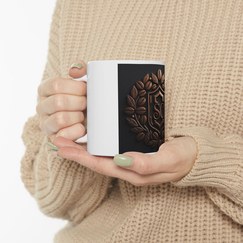 Ceramic Mug - Vintage Bronze Laurel Crest Initials (SC) Coffee Cup