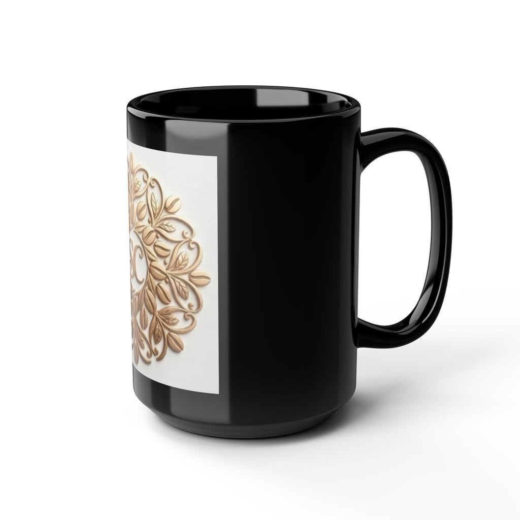15oz Black Mug — Elegant Gold Floral Monogram "SC"