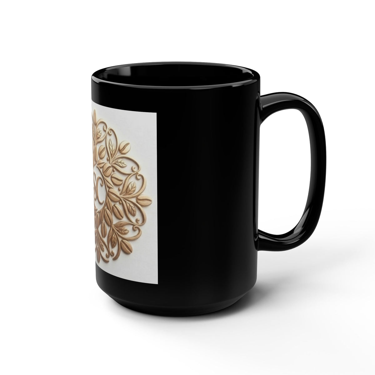 15oz Black Mug — Elegant Gold Floral Monogram "SC"