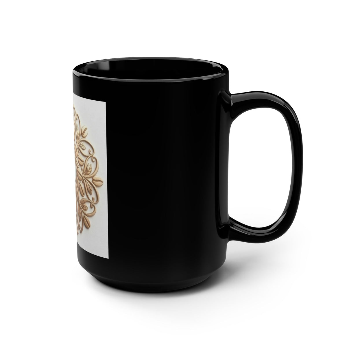 15oz Black Mug — Elegant Gold Floral Monogram "SC"