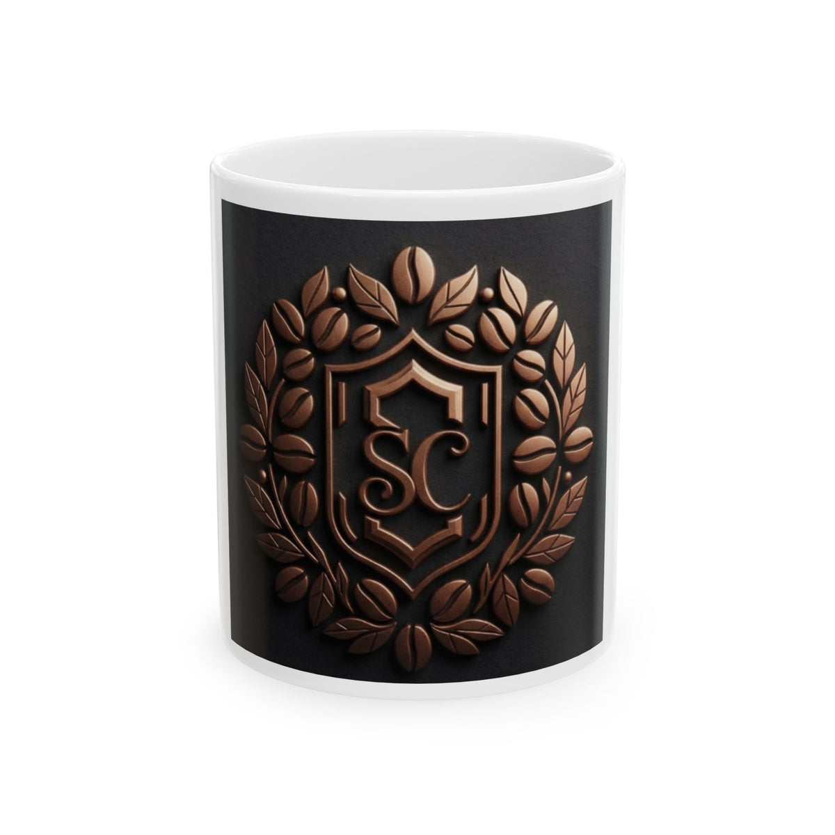 Ceramic Mug - Vintage Bronze Laurel Crest Initials (SC) Coffee Cup