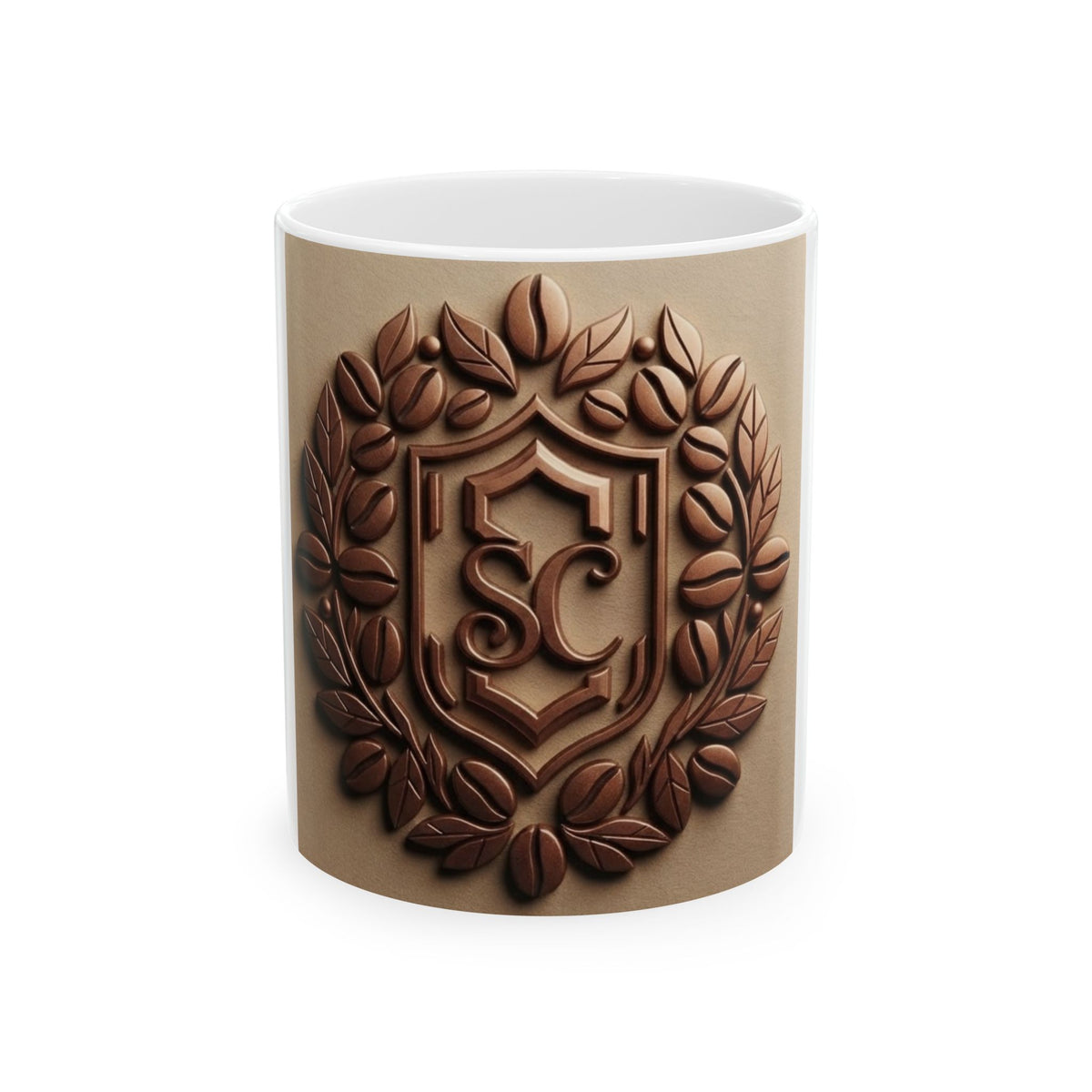 Coffee Crest Ceramic Mug — Monogram 'SC' Vintage Espresso Roast Design (11oz, 15oz)