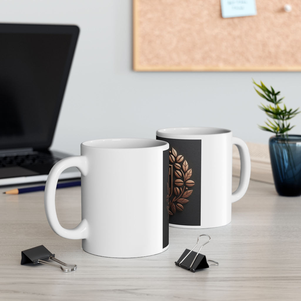 Ceramic Mug - Vintage Bronze Laurel Crest Initials (SC) Coffee Cup