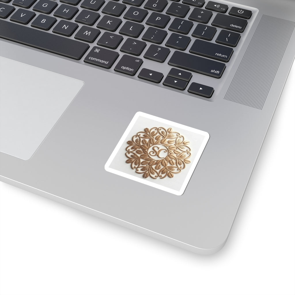 Gold Floral Monogram Sticker — Elegant Kiss-Cut Laptop Decal (SC)