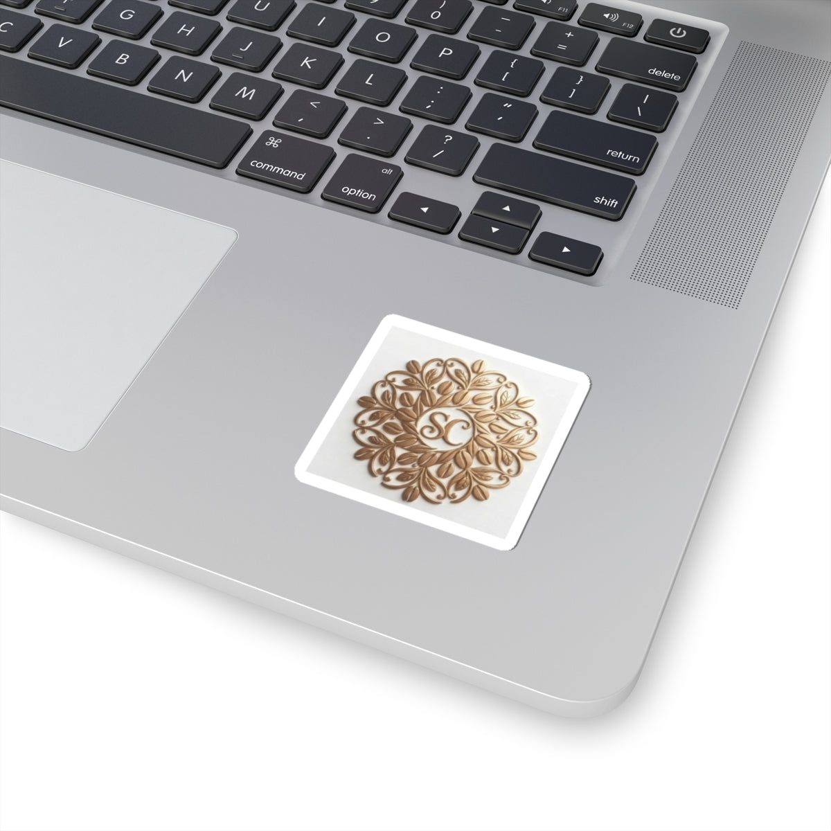 Gold Floral Monogram Sticker — Elegant Kiss-Cut Laptop Decal (SC)