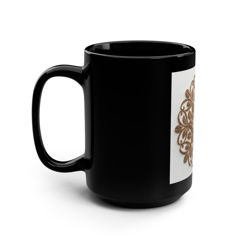 15oz Black Mug — Elegant Gold Floral Monogram "SC"