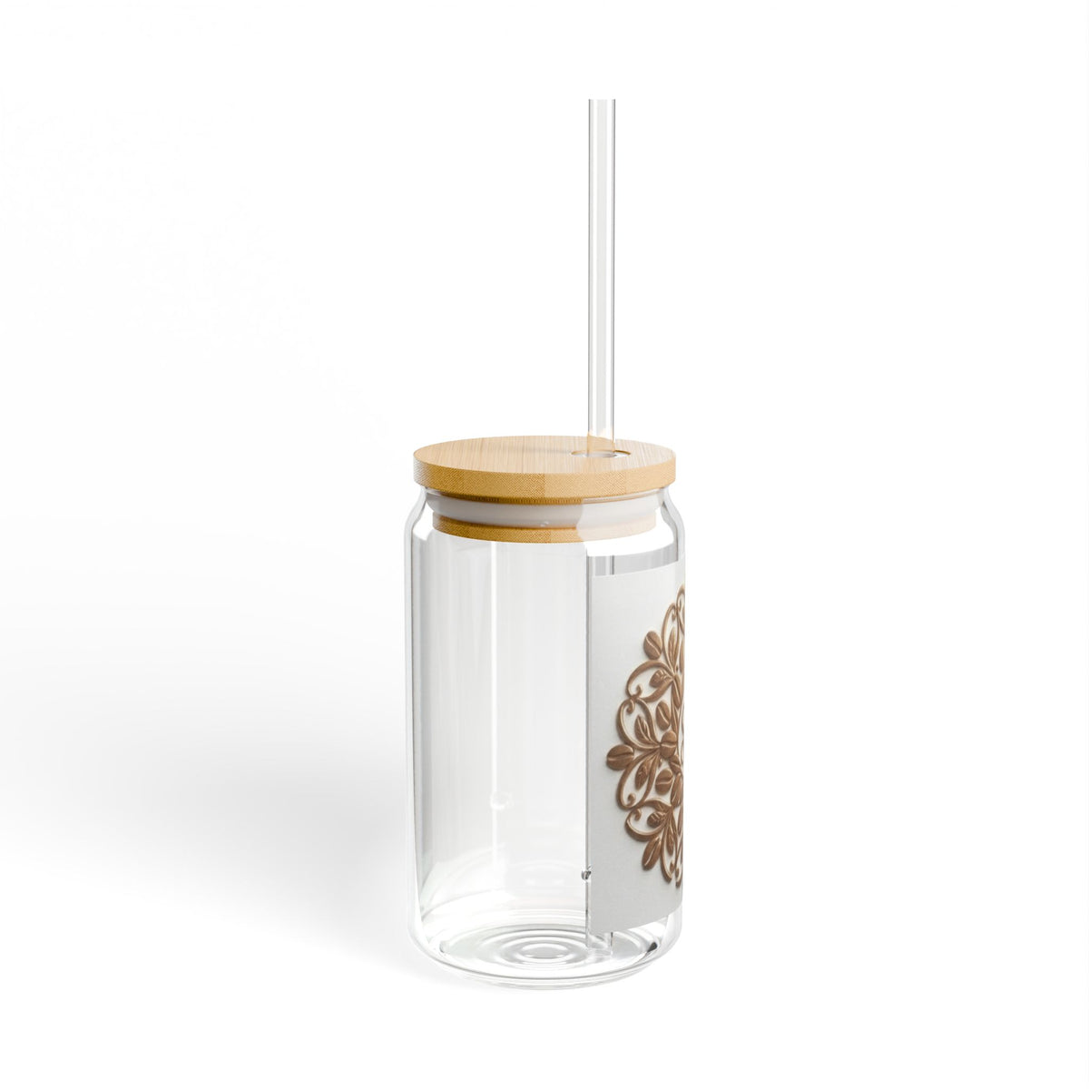 16oz Glass Sipper Cup with Bamboo Lid & Gold Mandala Monogram (SC)
